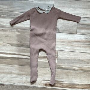 Bee & Dee Ribbed brown baby One-Piece footie with Decorative Collar